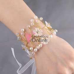 Bratara eleganta de mana BRM031 Aurie cu cristale si perle 